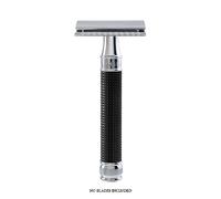 Edwin Jagger Scheermes Razors Double Edge Safety 3D Diamond Handle Black & Chrome Plated