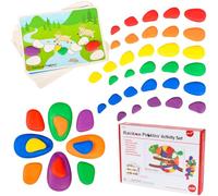 EDX Education 13206 Rainbow Pebbles Activity Set - Sorting and Stacking - Construction - Early Math Activity, 48 Pebbles and Fill-In Cards