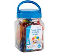 edxeducation Bloques de atributos transparentes, mini tarro, juego de 60 formas de plástico coloridas, accesorio de caja de luz, juego sensorial