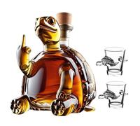 EDXTNKQC Decantador Whisky - Arte Escultura, Escultura De Botella De Whisky De Tortuga De Dedo Medio De 11.8 Oz / 350 Ml, Decantador De Vidrio con Forma De Animal con Vaso De 2/4(Turtle+2water Cups)
