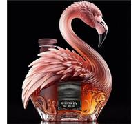 EDXTNKQC Decantador Whisky - Arte Escultura, Una Escultura De Licorera De Whisky De 300 Ml con Forma De Flamenco, En Una Botella De Vidrio Rosa Y Elegantes Vasos con Forma De Animal(C)