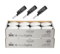 EDZARD 32 velas de té Maxi ø 58 mm, blancas, sin fragancia, cubierta de aluminio, tiempo de combustión 10 horas - Más 3 mini encendedores de varilla longitud 11 cm