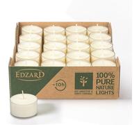 EDZARD 40 Velas de té de cera de colza en cápsula de plástico | 7 horas de duración, blancas, cápsula transparente, para portavelas de cristal, calientateteras y faroles