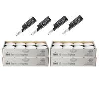 EDZARD 64 velas de té Maxi ø 58 mm, blancas, sin fragancia, cubierta de aluminio, tiempo de combustión 10 horas - Más 4 mini encendedores de varilla longitud 11 cm