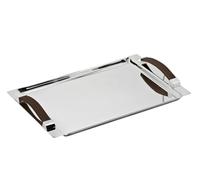 EDZARD Bandeja de Servicio Cairo, Rectangular, Plateada, con Asas Decorativas de Cuero sintético, 41 x 24 cm