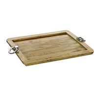 EDZARD Bandeja de Servicio Osgard de Teca con Asas de Acero Inoxidable, Rectangular, 61 x 44 cm