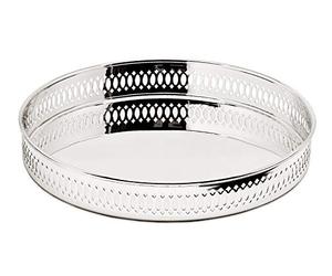 EDZARD Bandeja para Servir Coro, Redonda, Plateada, Resistente al deslustre, diámetro 23 cm, Altura 3,5 cm, Bandeja de galería