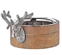 EDZARD Bol/tazon Ciervo, aluminio niquelado y madera de mango, con cabeza de ciervo, longitud 23 cm, anchura 13 cm, cuenco decorativo
