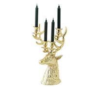 EDZARD Candelabro Richard, Portavelas en Forma de Ciervo, Color Oro, para 4 Velas de Palo, Aluminio niquelado, Altura 43 cm