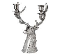 EDZARD Candelabro Richard, Portavelas en Forma de Ciervo, Color Plata, para 2 Velas de Palo, Aluminio niquelado, Altura 33 cm
