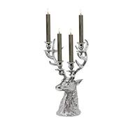 EDZARD Candelabro Richard, Portavelas en Forma de Ciervo, Color Plata, para 4 Velas de Palo, Aluminio niquelado, Altura 43 cm