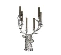 EDZARD Candelabro Richard, Portavelas en Forma de Ciervo, Color Plata, para 6 Velas de Palo, Aluminio niquelado, Altura 65 cm