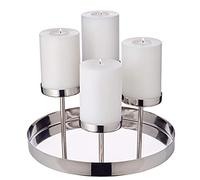EDZARD Candelabro sobre Plato Marbella, Acero Inoxidable niquelado, Largo 31 cm, Alto 16 cm, para Velas de 4 pilares diámetro 8 cm, Velas Cornelius