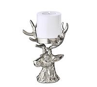 EDZARD Candelero Ciervo, Aluminio niquelado, Altura 20 cm, para Vela de Columna de 8 cm de diámetro
