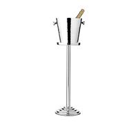 EDZARD Champanera/refrigerador de botellas Valencia, con soporte, acero inoxidable muy pulido, de doble pared, exterior martillado, altura total 83 cm, altura de refrigador 23 cm, diámetro 22 cm