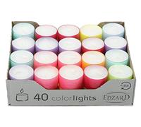 EDZARD Colorlights Summer, 40 velas blancas en recipientes de plástico de colores (⌀ 38 mm, H 24 mm), duración 4 horas, sin perfume - Velas de colores para evocadoras veladas estivales.