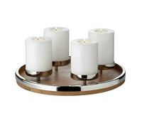 EDZARD Corona de Adviento Lani (34 cm), madera de mango y acero inoxidable niquelado, para velas de 8 cm, perfecta para velas permanentes Cornelius, corona de madera, corona de mesa para velas de