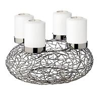 EDZARD Corona de adviento Milano (ø 38 cm) Acero niquelado, Color Negro, diseño de Rama, para Velas de 8 cm de diámetro