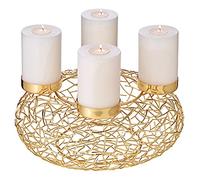 EDZARD Corona de adviento Milano, Acero inoxidable niquelado, color oro, diseño de rama, diámetro 28 cm, para velas de 6 cm de diámetro