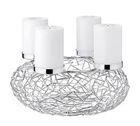 EDZARD Corona de adviento Milano, Acero Inoxidable niquelado, Color Plata, diseño de Rama, diámetro 34 cm, para Velas de 8 cm de diámetro