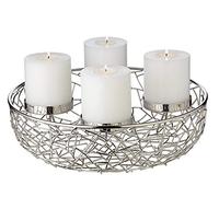 EDZARD Corona de adviento Milano, Acero Inoxidable niquelado, Color Plata, diseño de Rama, diámetro 34 cm, para Velas de 8 cm de diámetro