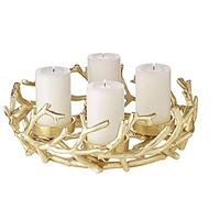 EDZARD Corona de adviento Porus, Diseño de asta, Aluminio niquelado, Color Oro, diámetro 30 cm, diámetro 6 cm para Velas