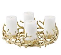Edzard Corona de Adviento Porus, diseño en asta, Aluminio niquelado, Color Oro, diámetro 42 cm, para Velas con 8cm de diámetro