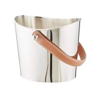 EDZARD Cubitera Gilbert, acero inoxidable niquelado, pulido, asa de cuero marrón, altura 17 cm, cubo para hielo, bol para cubitos de hielo, ice bucket