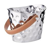 EDZARD Cubitera Gilbert, acero inoxidable niquelado, pulido, martillado, asa de cuero marrón, altura 17 cm, cubo para hielo, bol para cubitos de hielo, ice bucket