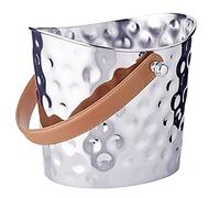 EDZARD Cubitera Gilbert, acero inoxidable niquelado, pulido, martillado, asa de cuero marrón, altura 23 cm, cubo para hielo, bol para cubitos de hielo, ice bucket