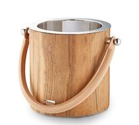 EDZARD Cubitera Habana, Acero Inoxidable Muy Pulido y Madera, asa de Cuero