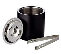 EDZARD Contenedor de Hielo Pearl, Doble Pared, Recipiente para Cubitos de Hielo con Tapa, Altura 16,5cm, hielera de Acero Inoxidable Pulido de Alto Brillo en Negro Mate