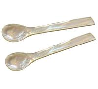 EDZARD Cucharillas para huevo juego de 2 (L 11 cm), nácar, mango cuadrado | hecho a mano, 100% producto natural, Pinctada maxima, en estuche de regalo, cuchara de caviar y de desayuno