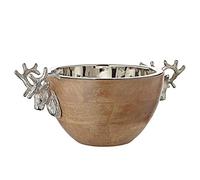 EDZARD Cuenco Ciervo, madera de mango con asas de ciervo, aluminio niquelado, largo 30 cm, ancho 20 cm, cuenco decorativo