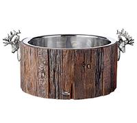 EDZARD Enfriador de champán Kennington, acero inoxidable, exterior de teca, con 2 cabezas de ciervo, altura 24 cm, diámetro 47 cm, peso 11 kg