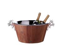 EDZARD Enfriador de vino Franklin (altura 25 cm, diámetro 47 cm), madera de teca reciclada, acero inoxidable, niquelado brillante