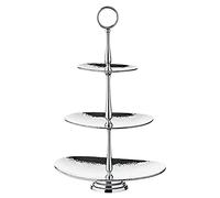 EDZARD Etagere Gulf, 3 Platos, Ovalado, Acero Inoxidable Martillado Pulido a Espejo, Altura 49 cm