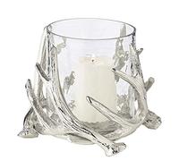 EDZARD Farol Kingston en diseño de Cuerno de venado, Aluminio niquelado, con Cristal, Altura 15 cm, diámetro 19 cm