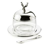 EDZARD Jarra de Mermelada de Ciervo con platillo y Cuchara, bañada en Plata, Altura 11 cm, diámetro 10 cm