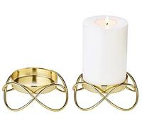 EDZARD Juego de 2 candeleros Bastia, Acero Inoxidable Pulido a Espejo, Color Oro, diámetro 11 cm, Altura 5 cm, para Velas de Pilar diámetro 8 cm