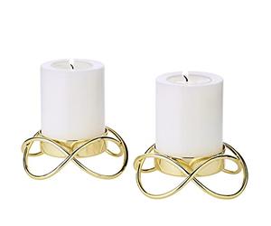EDZARD Juego de 2 candeleros Bastia S, Acero Inoxidable Pulido a Espejo, Color Oro, diámetro 10 cm, Altura 3 cm, para Velas de Pilar diámetro 6 cm, Ideal para la portacandelitas Cornelius de EDZARD
