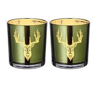 EDZARD Juego de 2 jarras portacandelitas Ciervo, Color Verde/Oro, Altura 8 cm