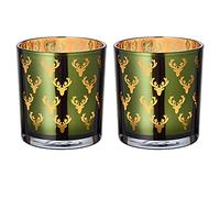 EDZARD Juego de 2 jarras portacandelitas Ciervo pequeño, Color Verde/Oro, Altura 8 cm