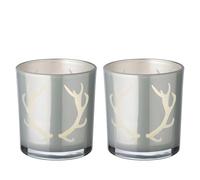 EDZARD Juego de 2 portavelas Ati (Altura 8 cm, diámetro 7 cm), Color Gris