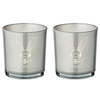 EDZARD Juego de 2 portavelas de cristal con forma de conejo, altura de 8 cm, diámetro de 7 cm, decoración para Pascua (2 unidades gris)