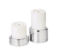 EDZARD Juego de 2 portavelas Luca, Acero Inoxidable Pulido a Espejo, Martillado, diámetro 7,5 cm, Alturas 2,5 cm y 5 cm, para Velas de Pilar diámetro 6 cm