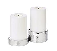 EDZARD Juego de 2 portavelas Luca, Acero Inoxidable Pulido a Espejo, Martillado, diámetro 9,5 cm, Alturas 2,5 cm y 5 cm, para Velas de Pilar diámetro 8 cm