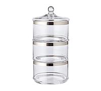 EDZARD Juego de 3 Bols/tarros de almacenamiento Vigo, forma redonda, apilable, diámetro 19 cm, altura 40 cm, cristal soplado con borde de platino, lata de galletas, tazón de caramelos