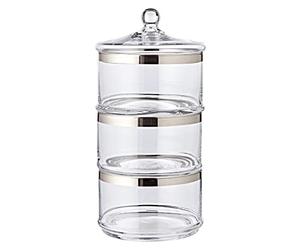 EDZARD Juego de 3 Bols/tarros de almacenamiento Vigo, forma redonda, apilable, diámetro 19 cm, altura 40 cm, cristal soplado con borde de platino, lata de galletas, tazón de caramelos