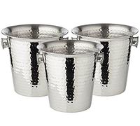 EDZARD Juego de 3 champaneras Joey, con asas, acero inoxidable, martillado, muy pulido, altura 23 cm, diámetro 21 cm (enfriador de botellas, enfriador de vino)